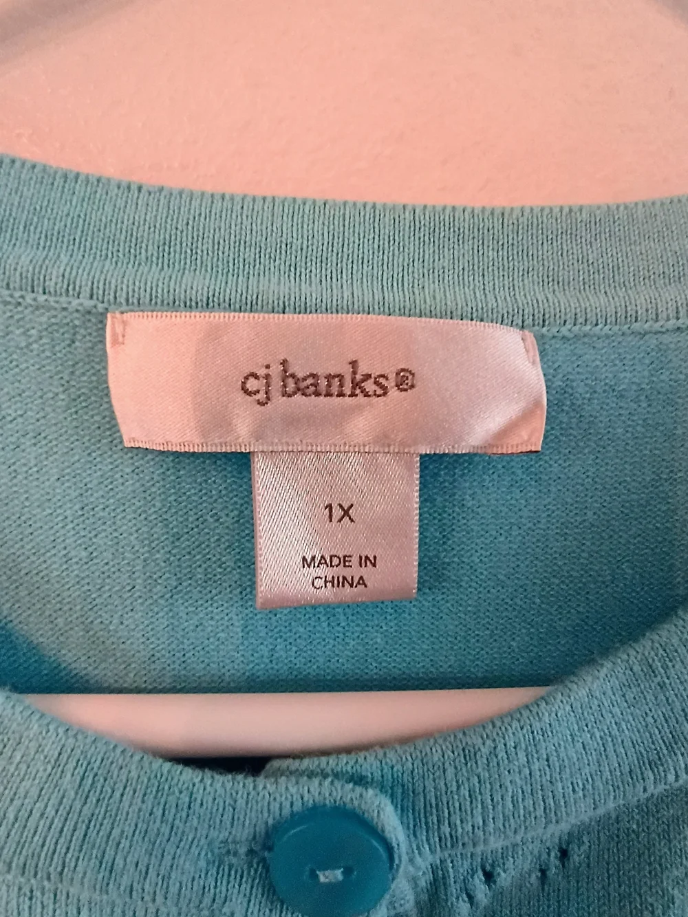 CJ Banks 1X Aqua Blue Button Front Cotton Knit Cardigan Bow Sleeve Sweater Top